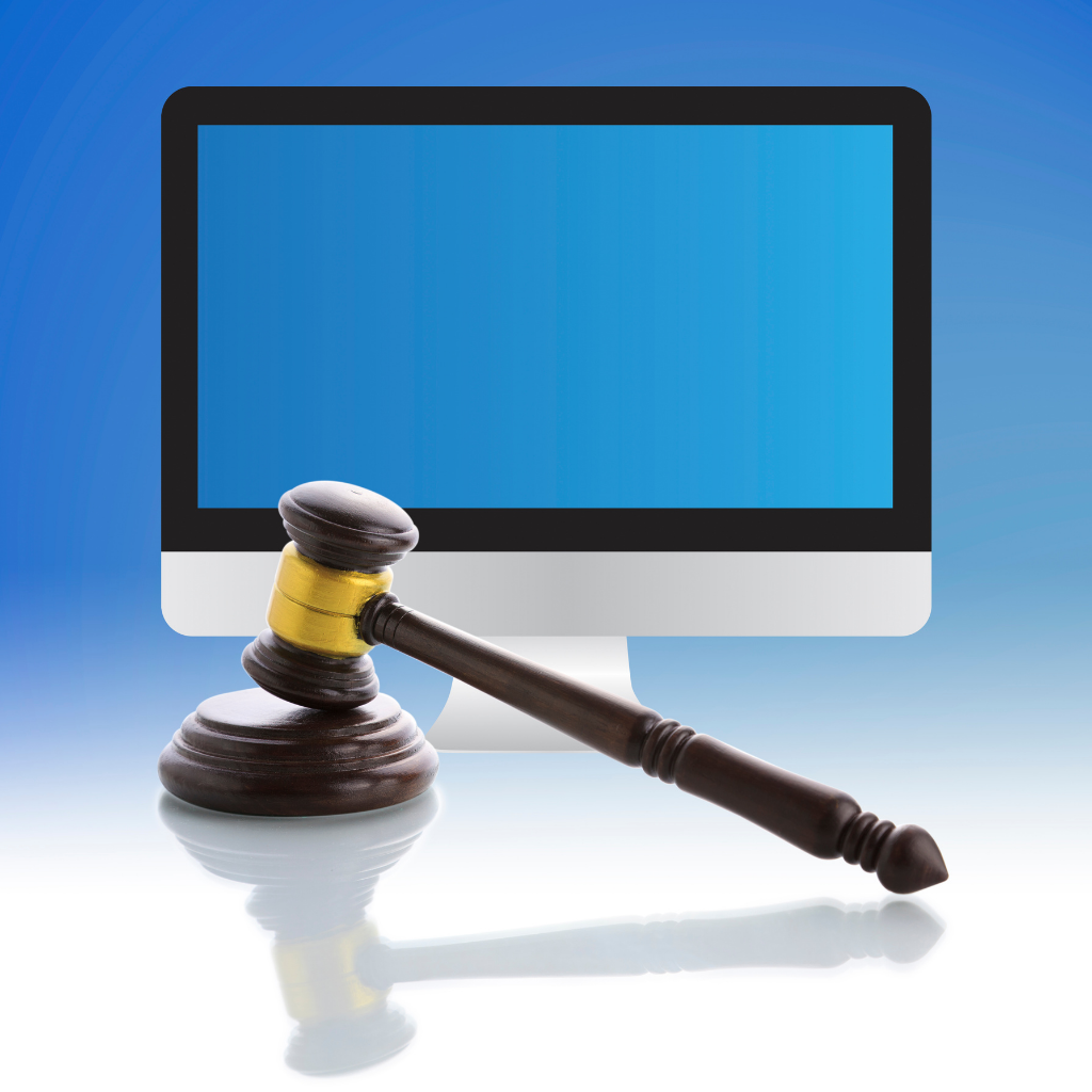 gavel in front of computer screen